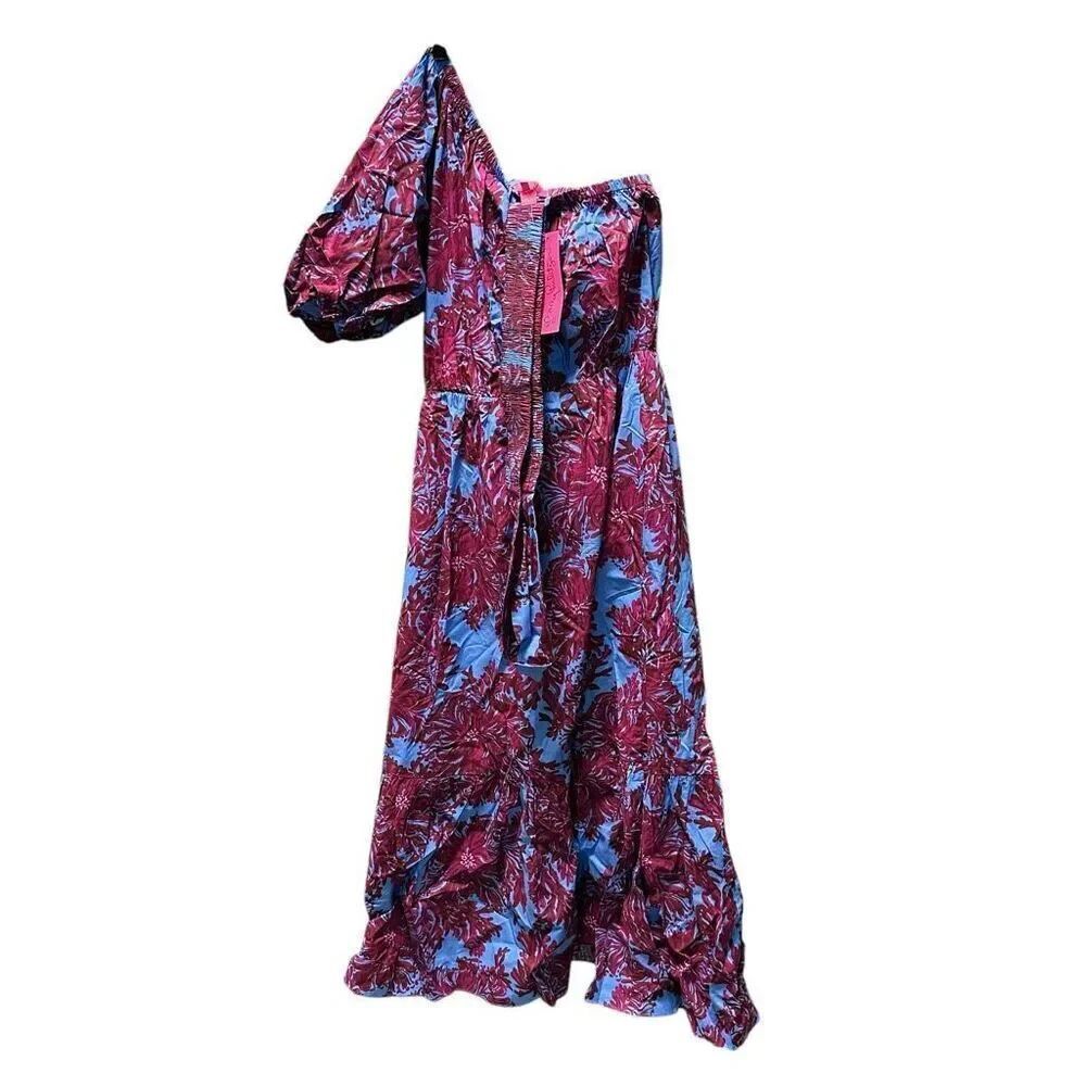 New Lilly Pulitzer Zelalynn One Shoulder Abaco Blue Maxi Dress 8